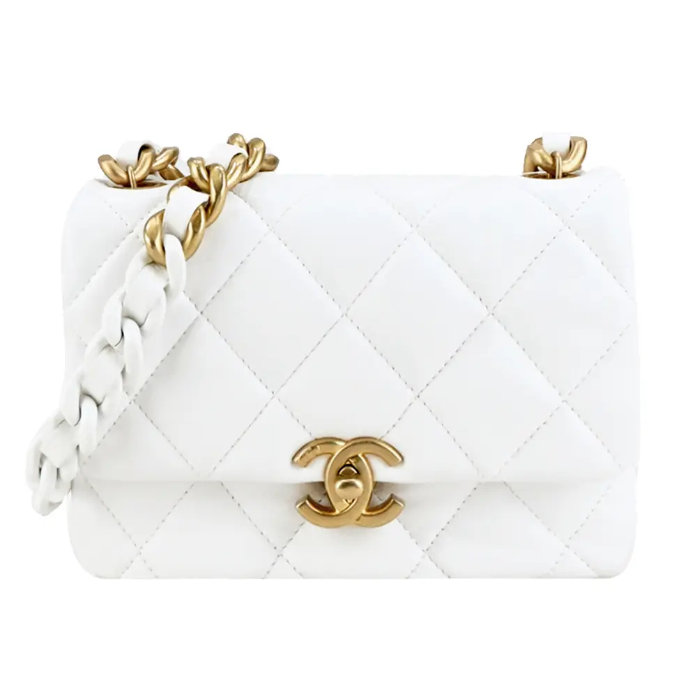 CHANEL Mini Flap Bag經典菱格紋小羊皮鏈帶翻蓋斜背包(白色)/平行輸入