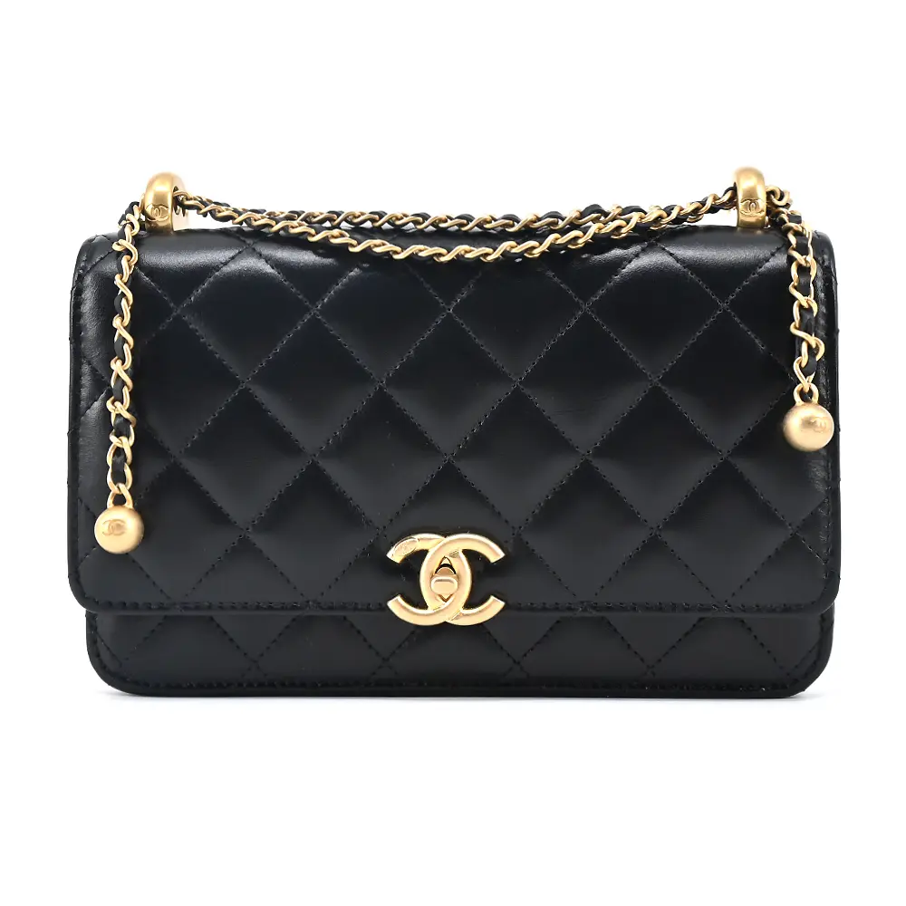 CHANEL Mini Flap Bag經典雙C LOGO雙金球小牛皮肩背/斜背包(黑色)/平行輸入