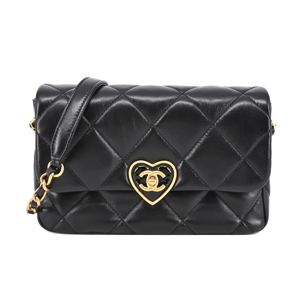 CHANEL Small Flap Bag經典LOGO愛心鎖扣小羊皮斜/肩背包(黑色)/平行輸入