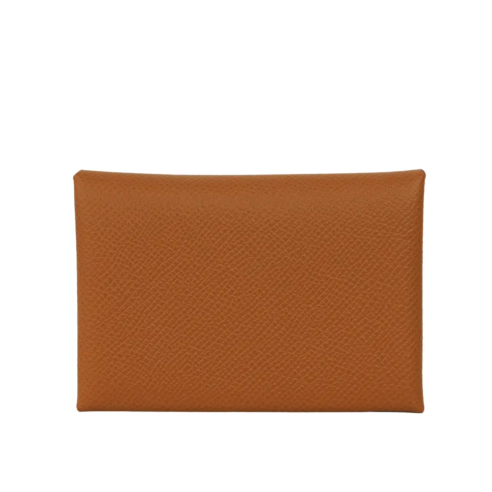 【HERMES】Calvi Duo Epsom皮釦式卡片夾/零錢包(金棕色)/ 平行輸入