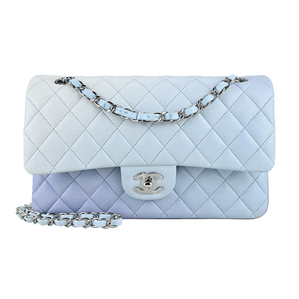 CHANEL 經典菱格紋小羊皮漸層鏈帶肩背/斜背包(幻彩藍)/平行輸入