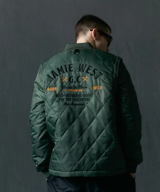 【ON the Green】JAMIE WEST Lettering 衍縫格紋可拆式設計外套/深綠色/M