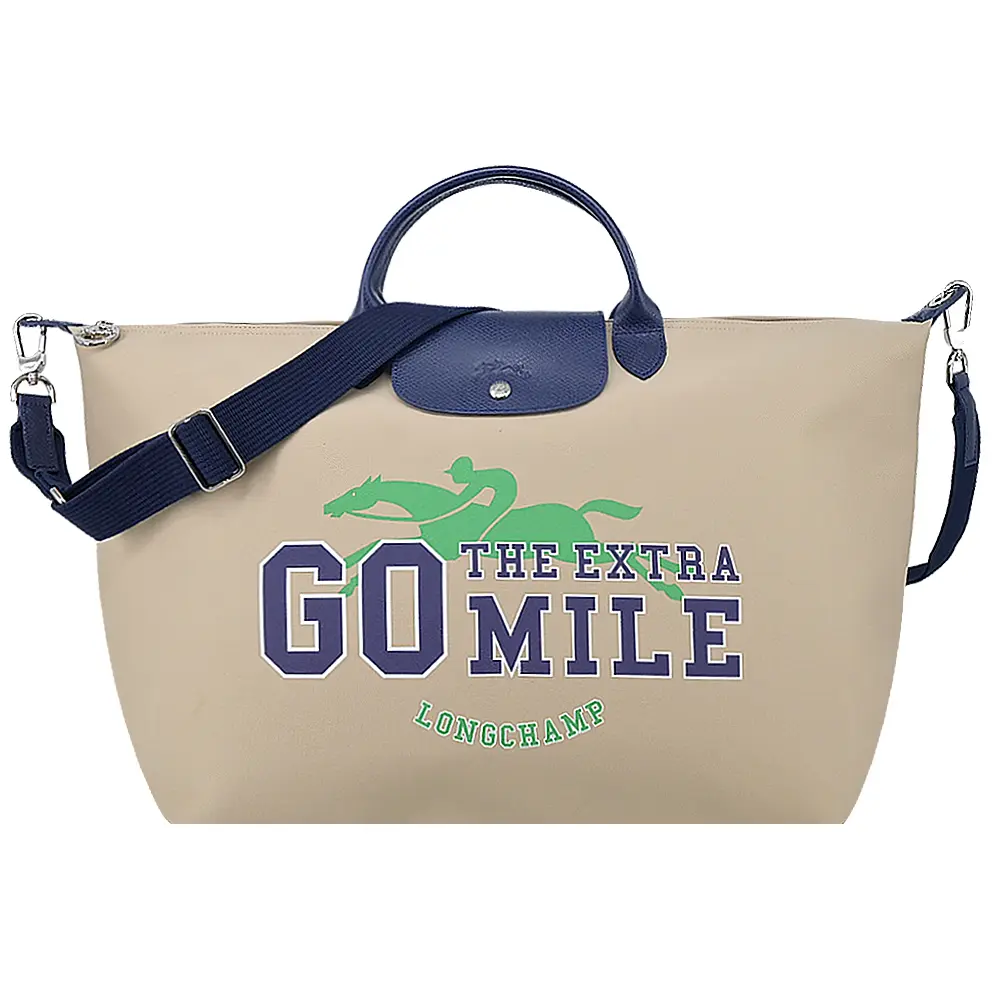 LONGCHAMP LE PLIAGE系列奔馬棉質防水斜紋布兩用旅行袋(小/米)/ 平行輸入