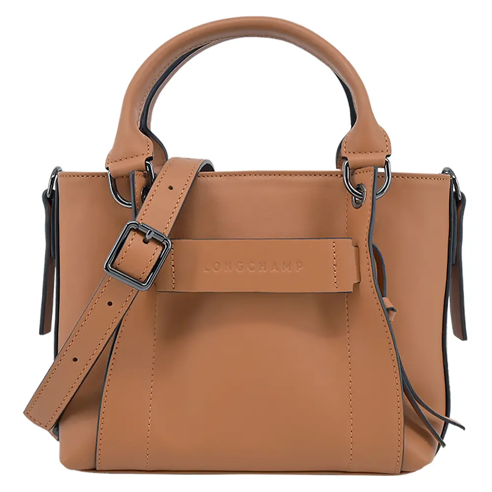 LONGCHAMP 3D系列小牛皮手提/斜背兩用包(小/黃褐)/平行輸入