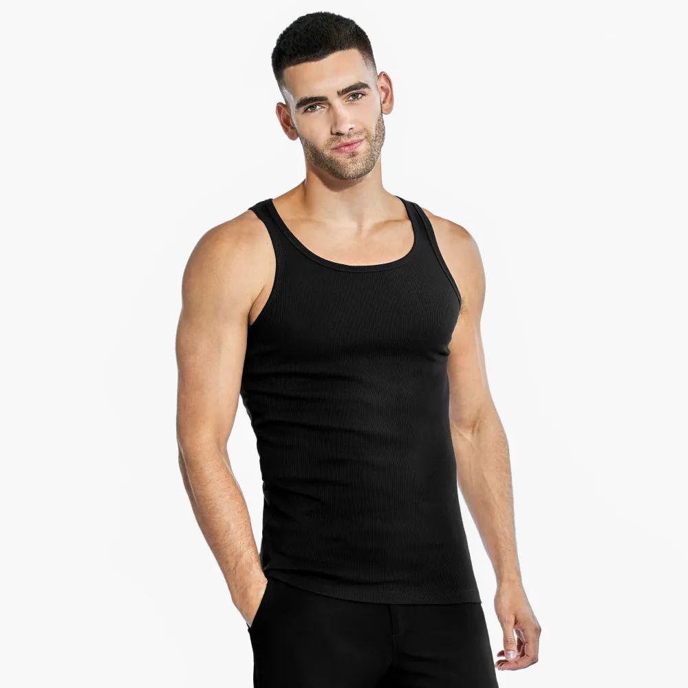 Bread & Boxers 兩件組｜Tank ribbed 有機棉男用羅紋背心/ 黑/ S