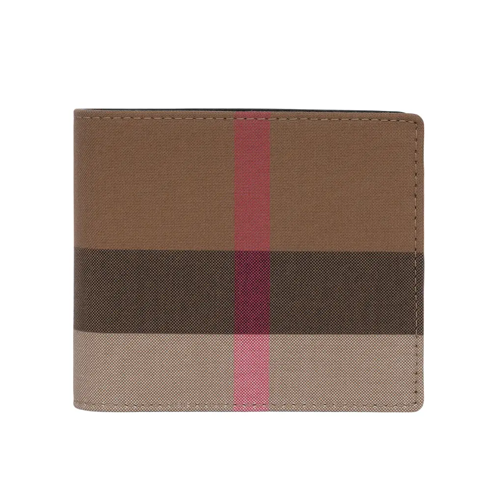 【BURBERRY】大格紋帆布對開零錢袋短夾(灰褐色/棕色)/ 平行輸入