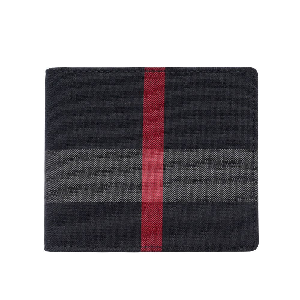【BURBERRY】大格紋帆布對開零錢袋短夾(海軍藍/灰色)/ 平行輸入