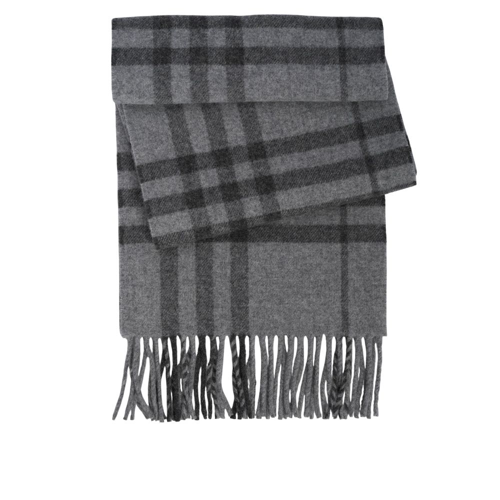 【BURBERRY】經典格紋純羊毛圍巾(灰色)/ 平行輸入