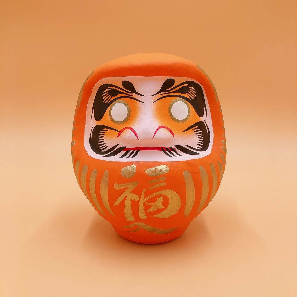 江戶御緣物語 招福祈願 達摩不倒翁 だるま 橘色 15cm(擺設 送禮 許願 DIY)