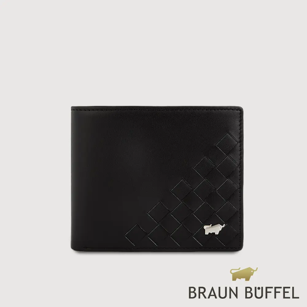 【BRAUN BUFFEL 德國小金牛】台灣總代理 墨菲斯 8卡中間翻零錢袋短夾-黑色/BF524-318-BK