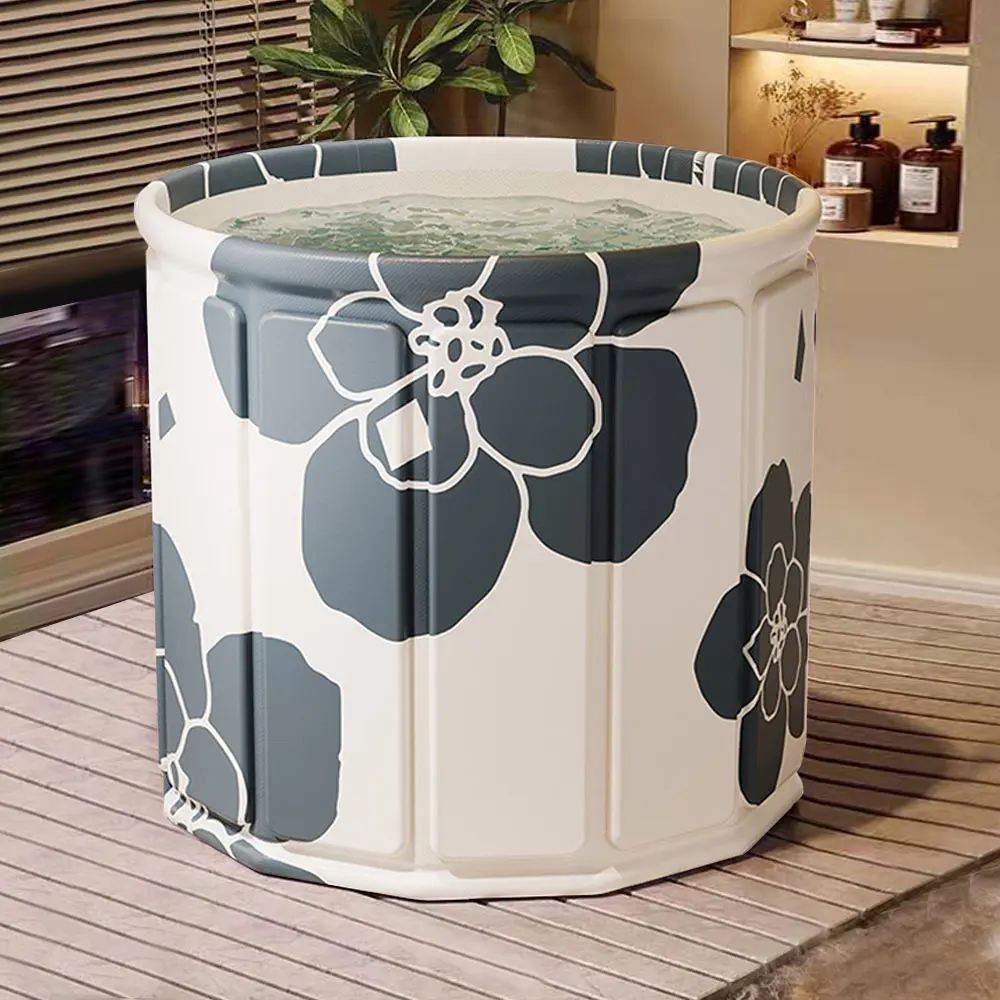 【AOTTO】免安裝加厚快速折疊泡澡桶-加大款-藍花