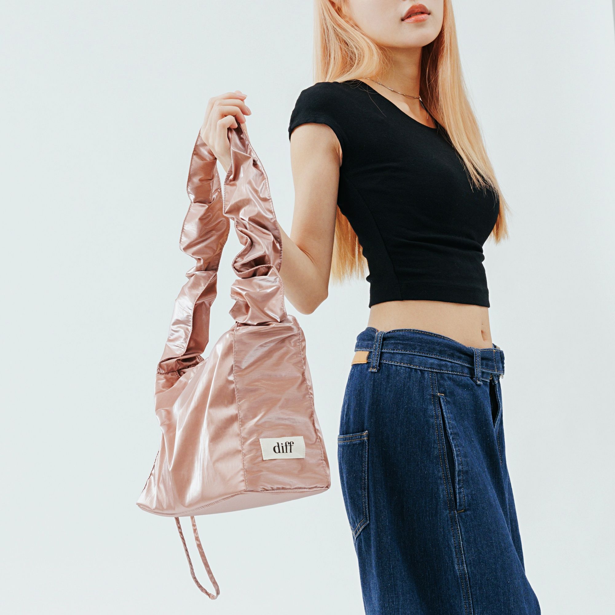 韓國Diff Crossbody Satin Bag輕旅行包/ 啞光緞面/ 斜背包/ 肩背包/ 托特包/ 金粉