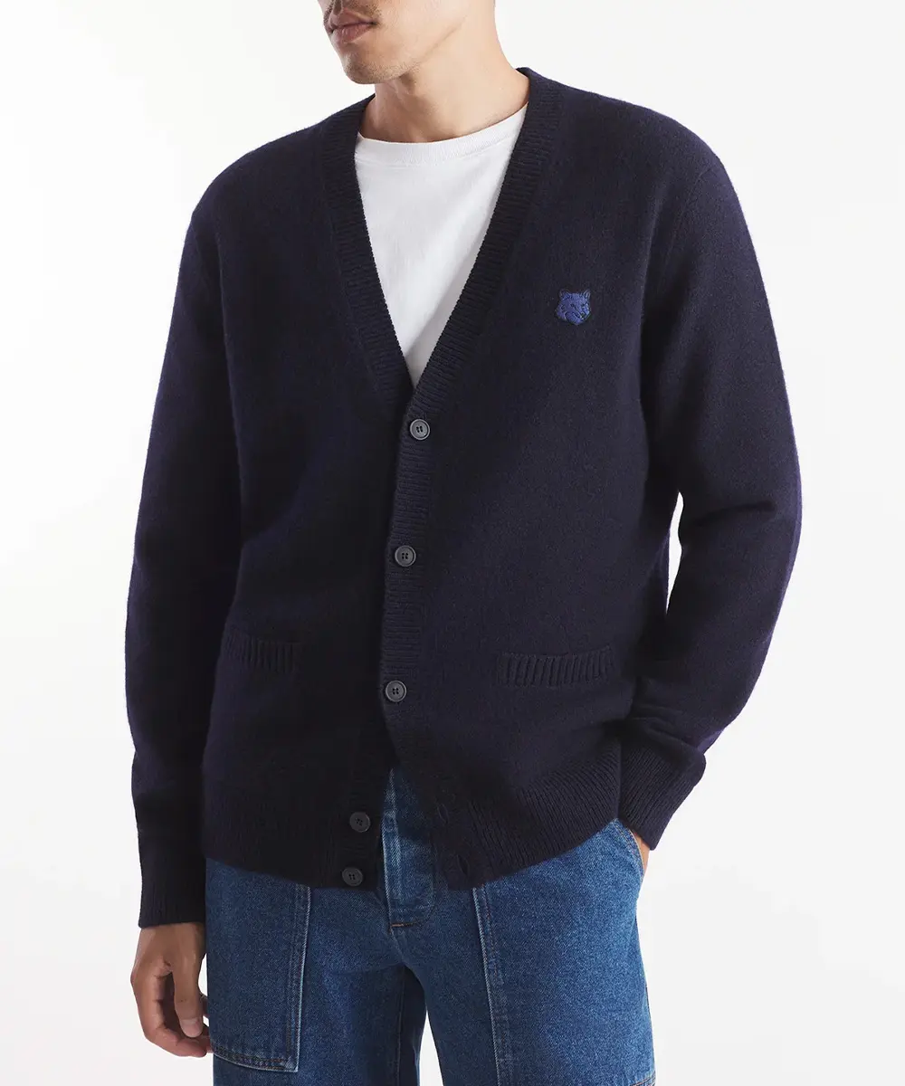 MAISON KITSUNÉ 暮藍色變化狐狸頭經典開襟針織衫_男/ M