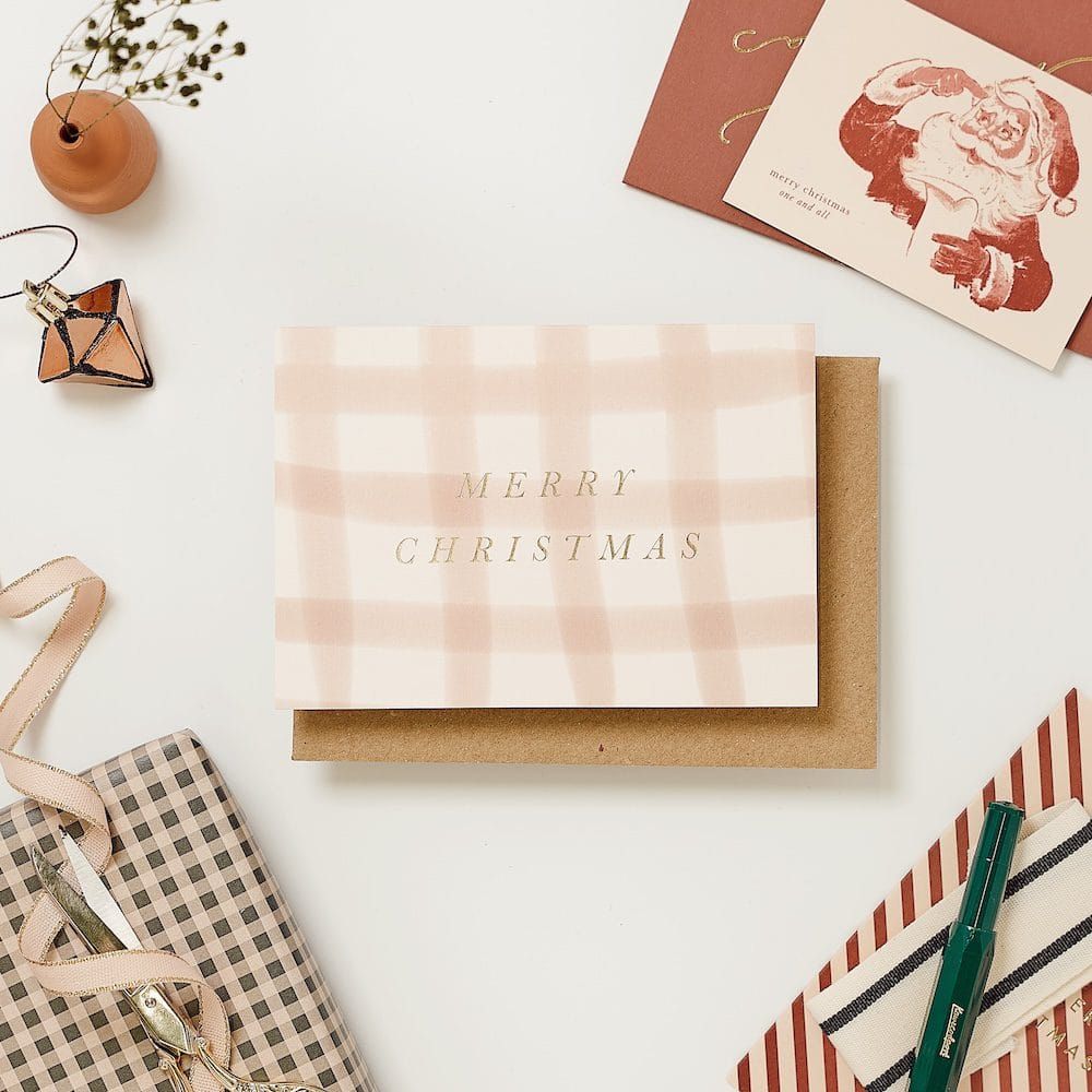 英國 Katie Leamon 聖誕卡/ Blush Check Merry Christmas