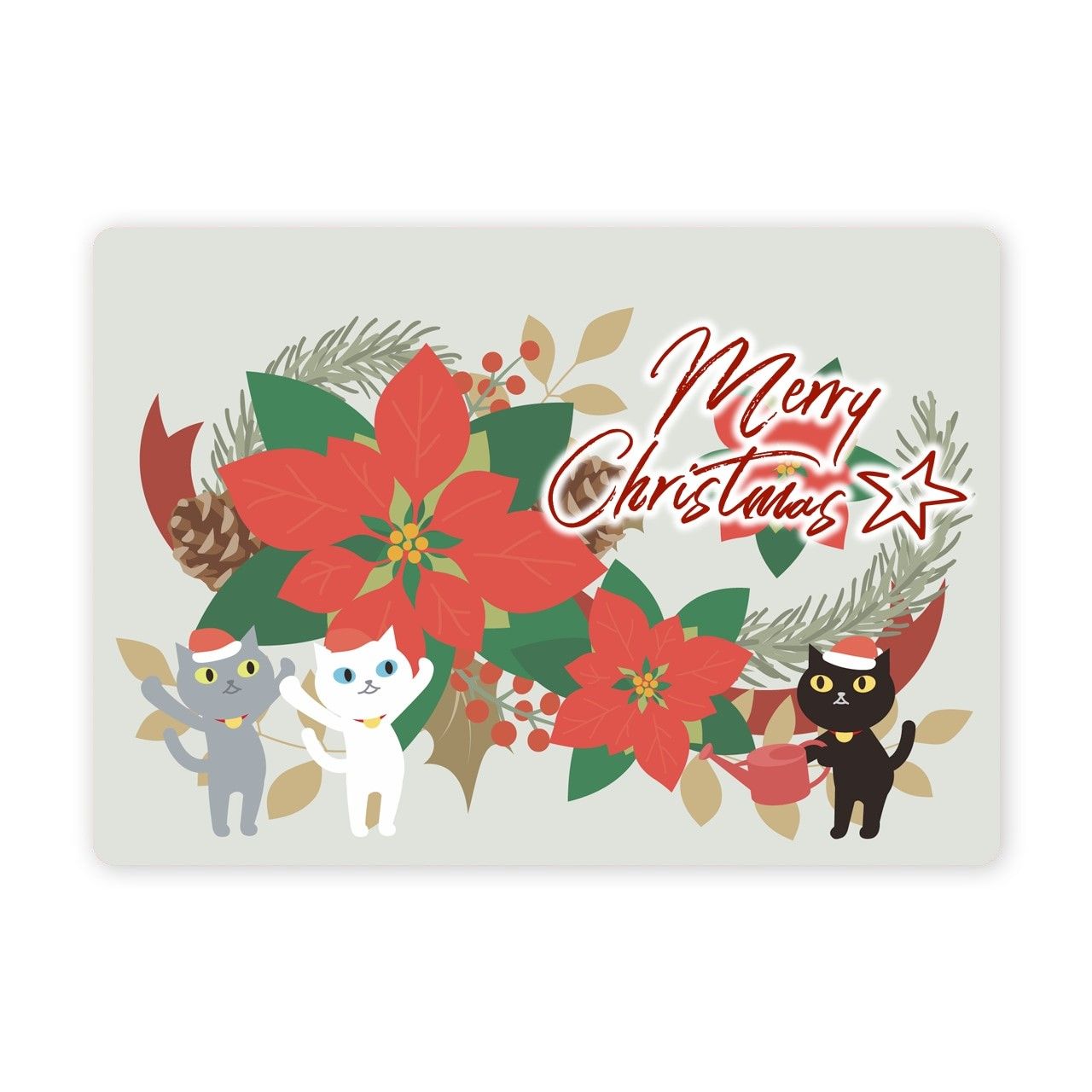 日本 GRAPAC 聖誕動動明信片/ Chaton Noir Et Amis/ 聖誕紅