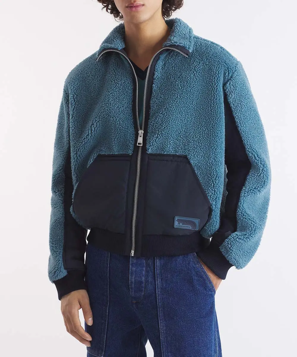 MAISON KITSUNÉ 湖水藍色塊疾行狐狸LOGO抓毛絨外套_男/ M