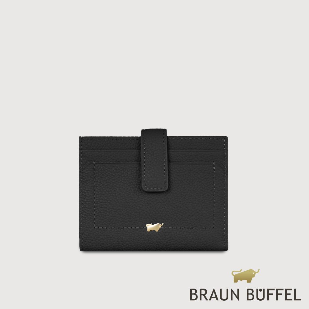 【BRAUN BUFFEL 德國小金牛】台灣總代理 珍妮絲 8卡兩折短夾-黑色/BF840-404-BK