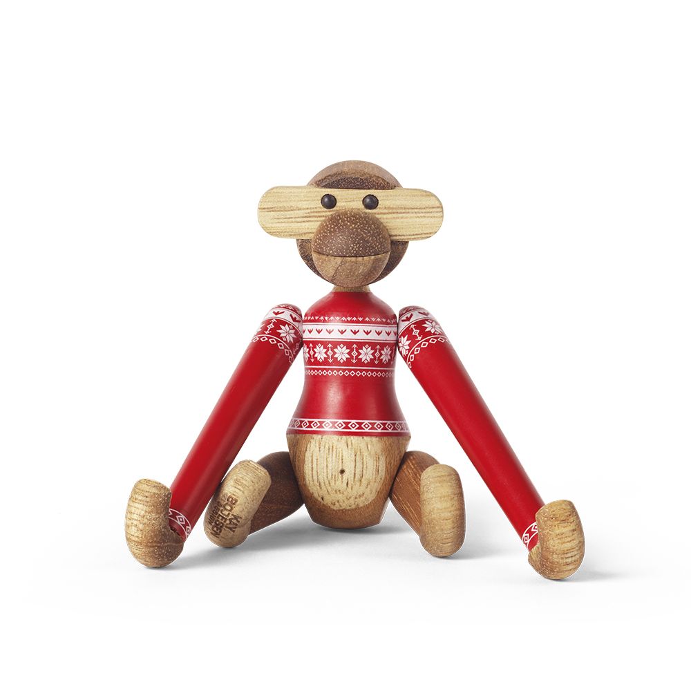 北歐櫥窗/Kay Bojesen Monkey Small 聖誕毛衣木頭小猴 (紅)