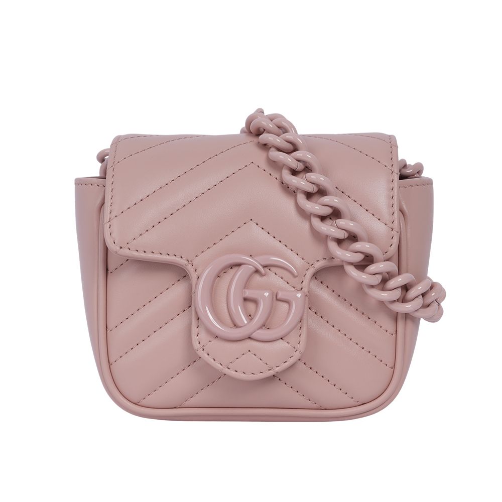 【GUCCI】GG Marmont 縫線皮革方胖腰包/肩背包 80cm (淺粉色)/ 平行輸入