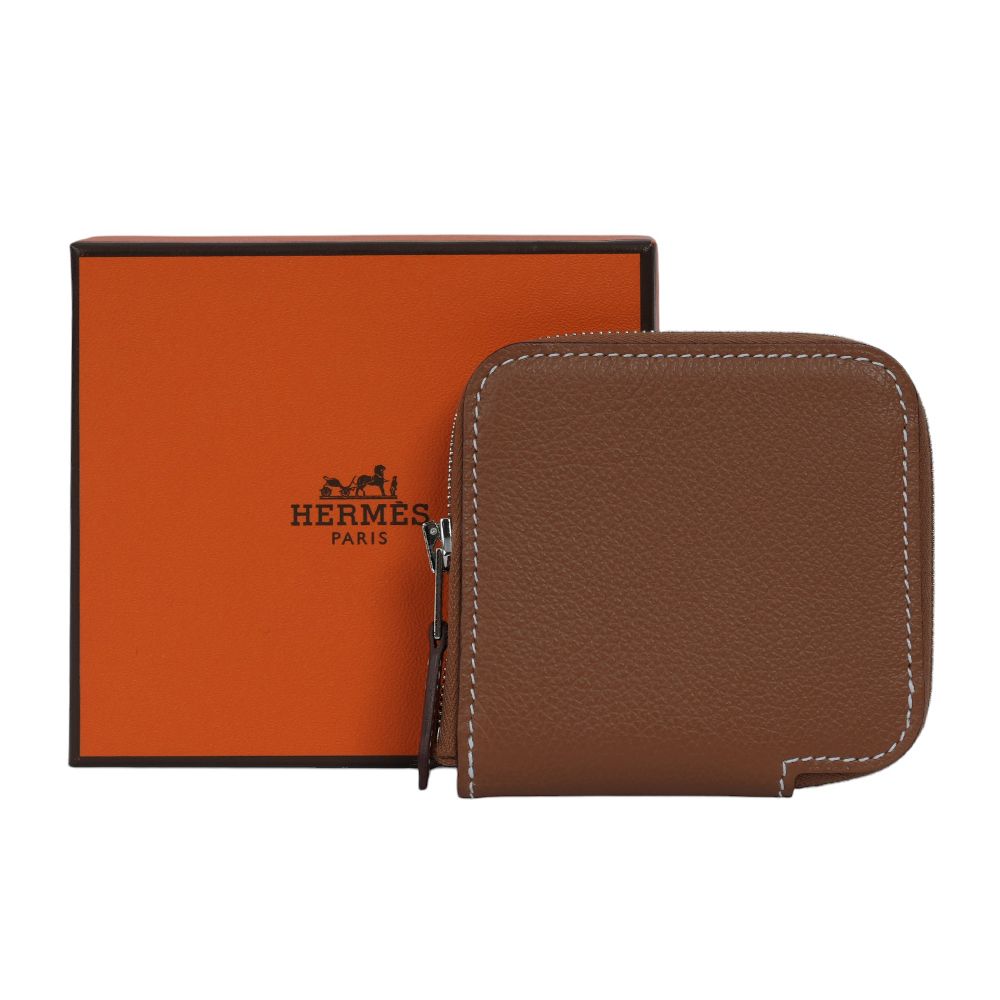 【HERMES】Silkin Evercolor皮絲巾內裡零錢包(金棕色)/ 平行輸入
