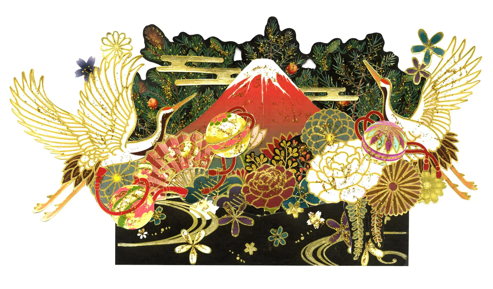 【誠品獨家】日本 APJ 和風聖誕立體卡/ 鶴及富士山
