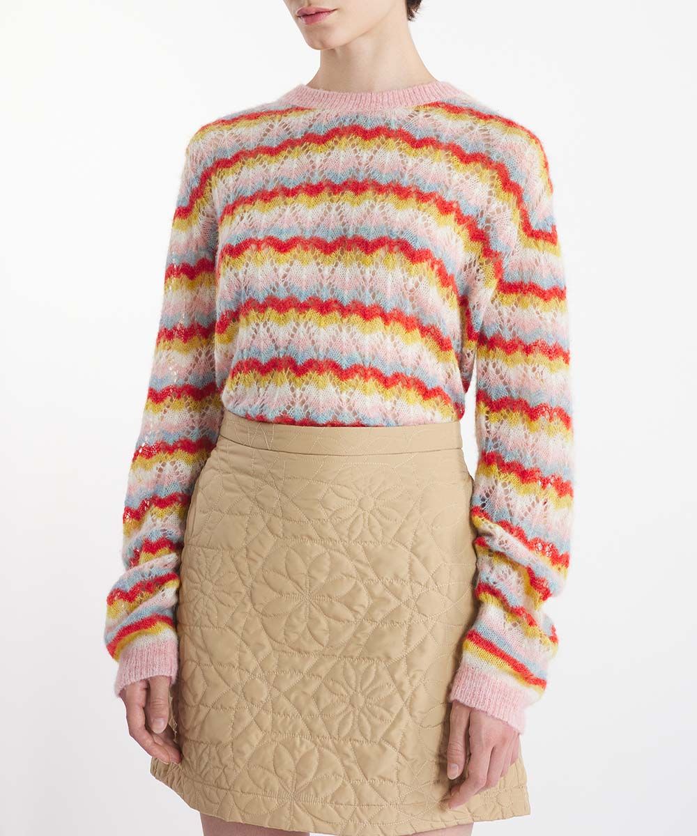 MAISON KITSUNÉ 迷你玫瑰粉混色蕾絲鉤針羊駝混紡毛衣_女/ L