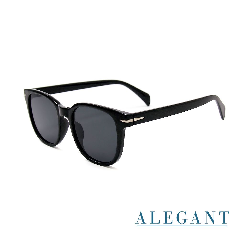ALEGANT率性風格流線銀邊輕量貓眼圓框墨鏡/UV400太陽眼鏡/ 墨玉黑