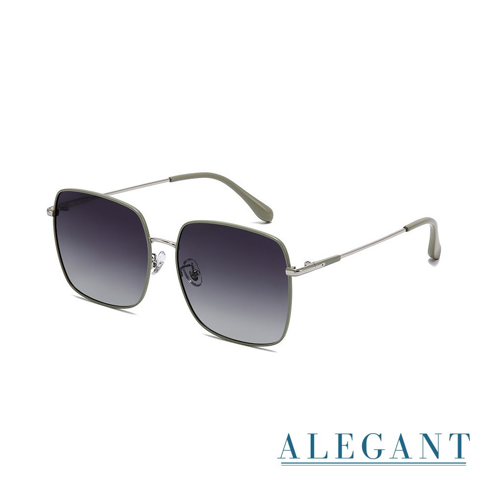 ALEGANT優雅時尚漸層方框寶麗來偏光墨鏡/UV400太陽眼鏡/ 翠羽綠