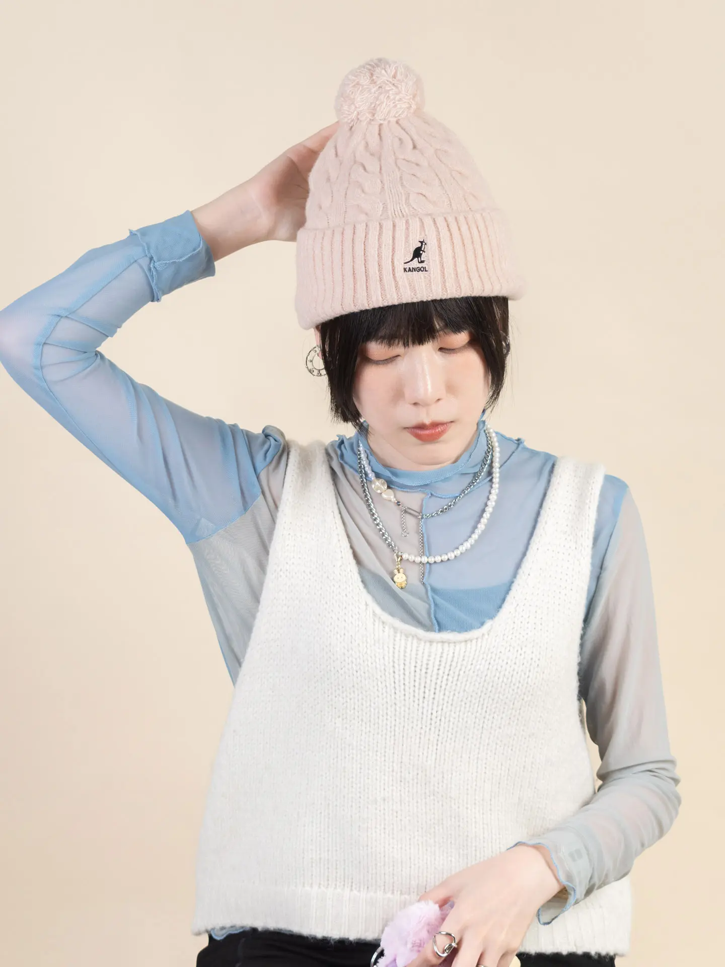 KANGOL POM POM毛球頭顱帽/ 粉色/ F