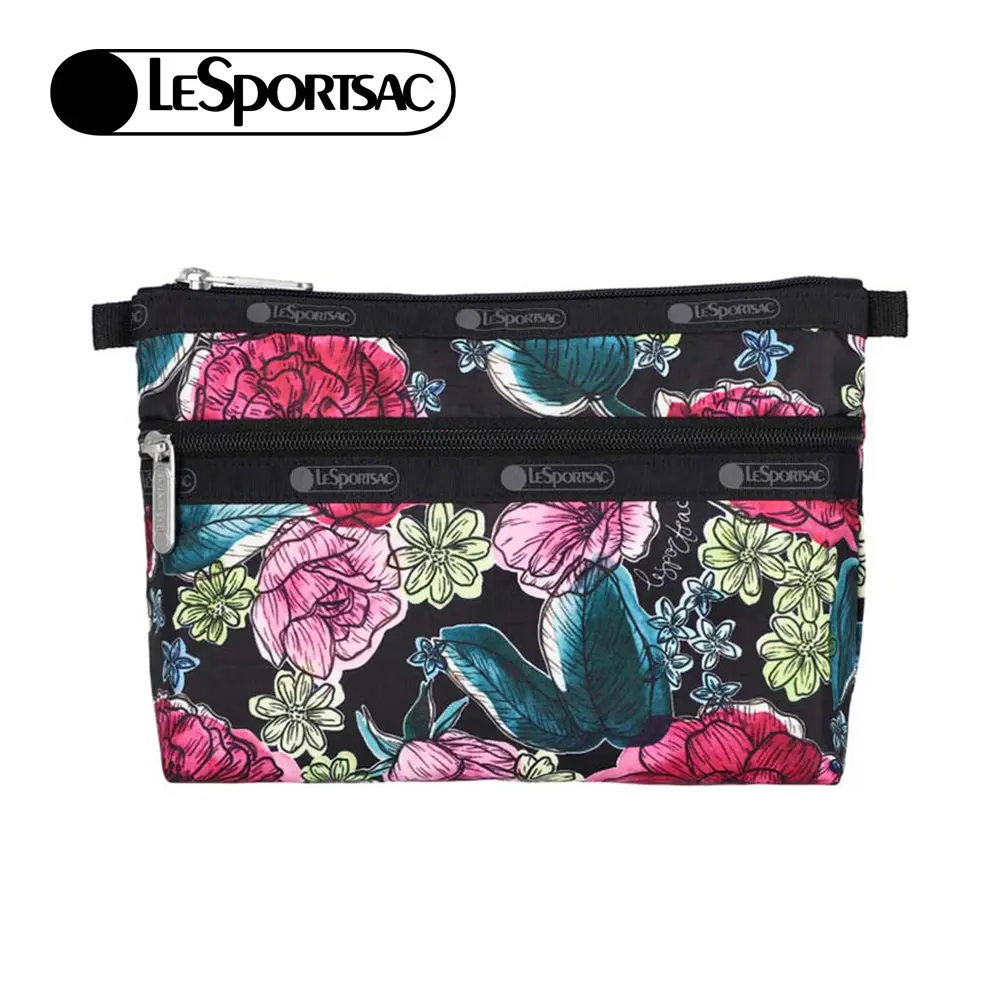 LeSportsac Cosmetic Clutch 雙層拉鍊收納化妝包/ 夜花織夢