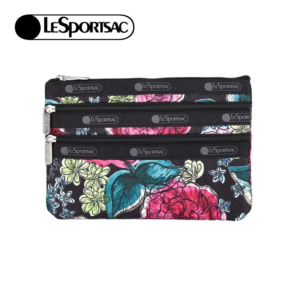 LeSportsac 3-Zip Cosmetic 三層拉鍊收納化妝包/ 夜花織夢