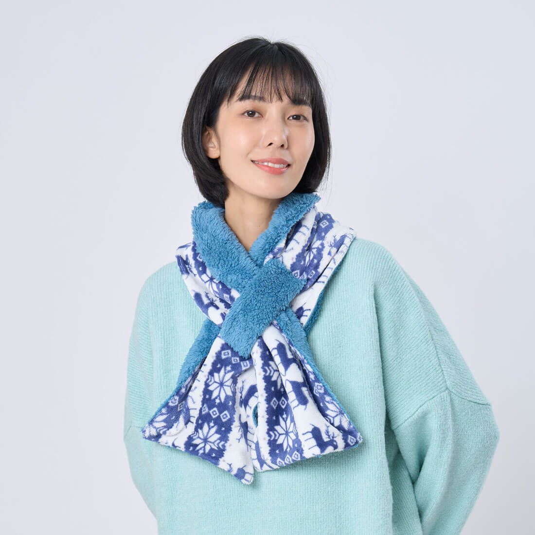 好我 so that's me 雙色雙面抓絨毛圍巾 麋鹿藍 FREE SIZE