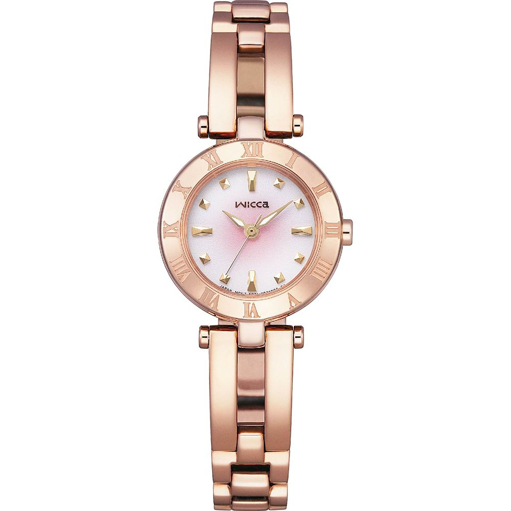 CITIZEN 星辰Wicca 台灣限定款太陽能女錶-玫瑰金x粉色漸層/24mm(KP2-621-95)