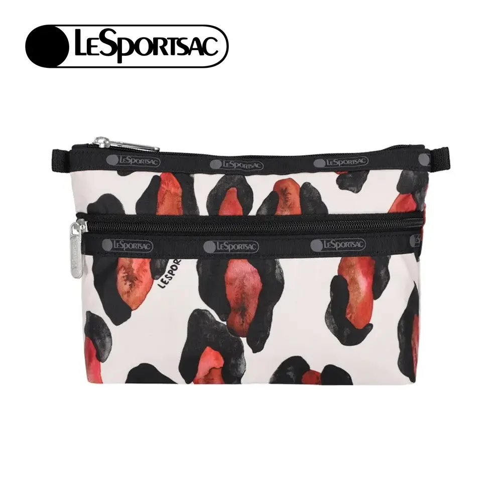 LeSportsac Cosmetic Clutch 雙層拉鍊收納化妝包/ 水彩豹紋