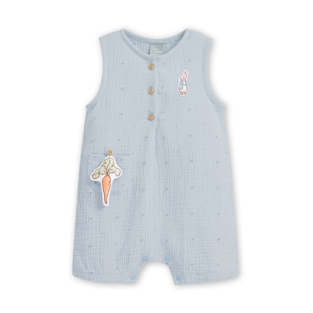 【奇哥】比得兔 嬰幼童裝 泡泡紗背心兔裝/連身衣 6-18個月/ 迷霧藍/ 18個月