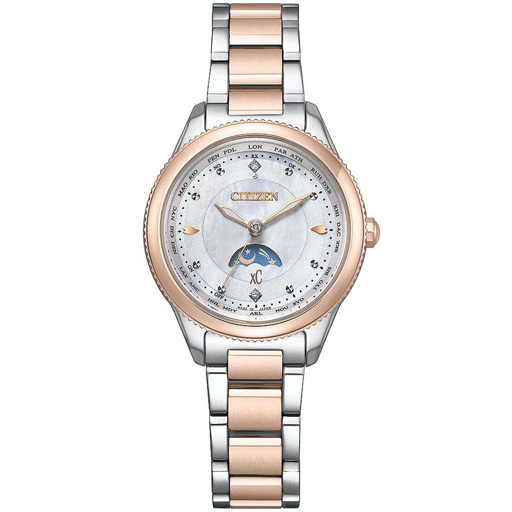 CITIZEN 星辰XC 心蕊 輕奢限定 Hebe田馥甄廣告款 鈦日月顯示光動能電波女錶/ EE1007-67W