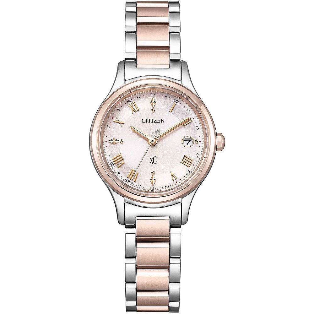CITIZEN 星辰XC 輕奢光 櫻花粉紅金 超級鈦光動能電波女錶/ ES9496-64W