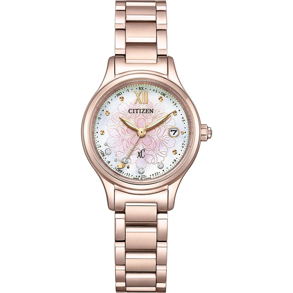 CITIZEN 星辰XC 櫻花粉紅金 鈦鑽石光動能電波女錶/ ES9497-88X