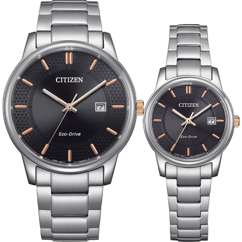 CITIZEN 星辰光動能經典情侶手錶 對錶-黑/ BM6977-70E+EW2317-76E