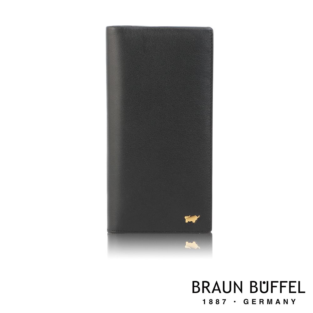 【BRAUN BUFFEL 德國小金牛】台灣總代理 新遊牧族-TW 14卡V型長夾-黑色/BF380-620-BK