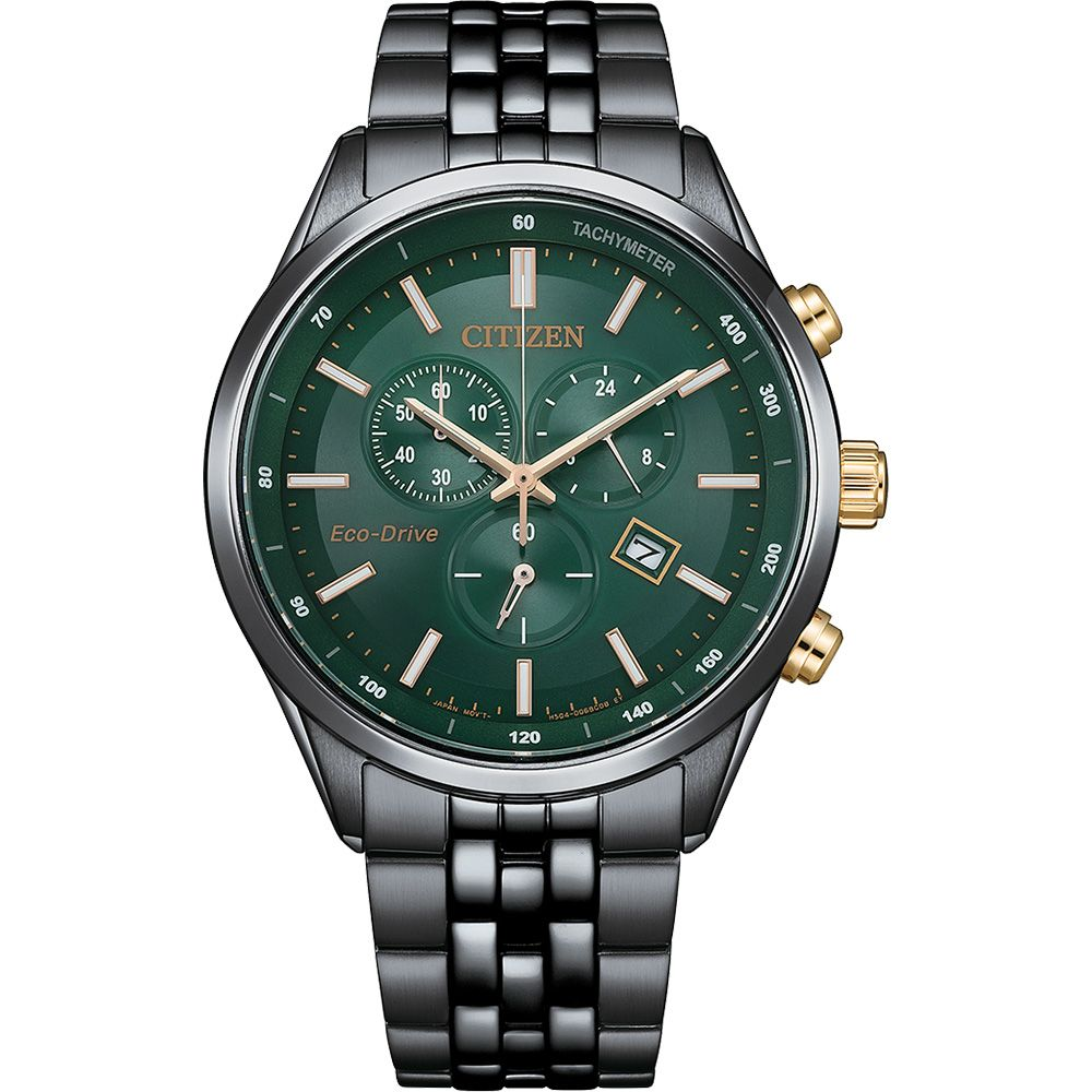 CITIZEN 星辰亞洲限定款 光動能三眼計時手錶 森林綠-42mm/ AT2576-50X