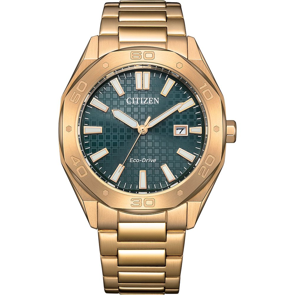 CITIZEN 星辰玫瑰金限量版 光動能八角形格紋面手錶/ BM7633-81X