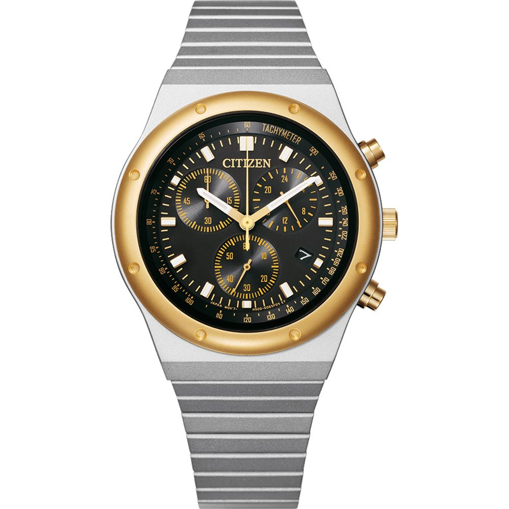 CITIZEN 星辰昭和金限定款 限量光動能三眼計時手錶 中性錶38mm/ AT2544-64E