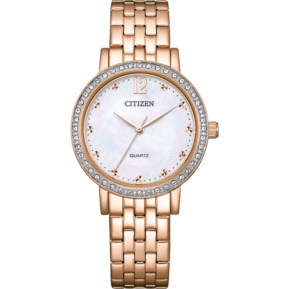 CITIZEN 星辰晶鑽珍珠貝石英女錶-玫瑰金31.2mm/ EL3108-53D