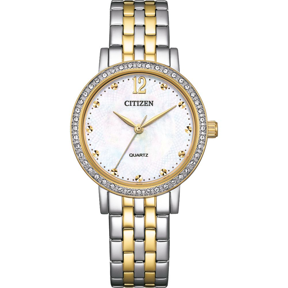 CITIZEN 星辰晶鑽珍珠貝石英女錶-香檳金31.2mm/ EL3104-54D
