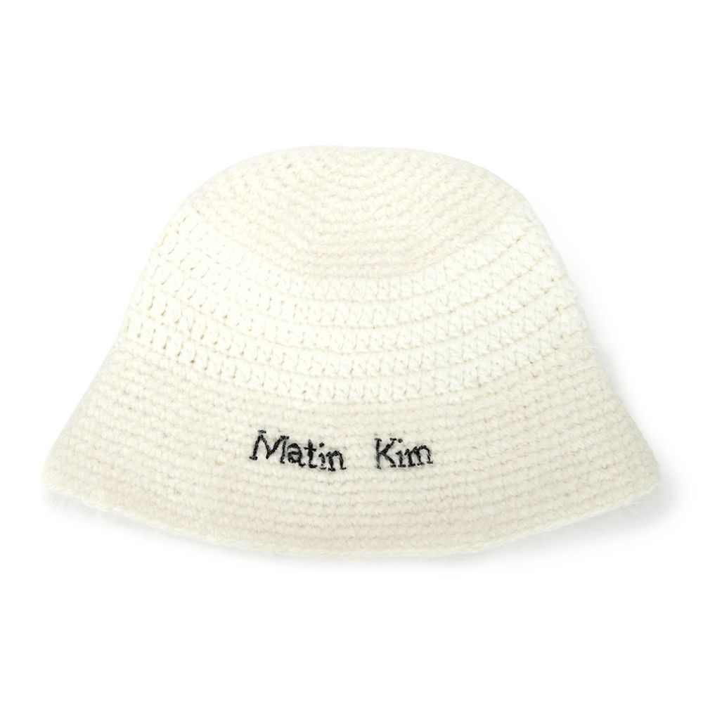 韓國 MATIN KIM LOGO HAIRY KNIT BUCKET HAT 毛呢針織漁夫帽 米白IVORY