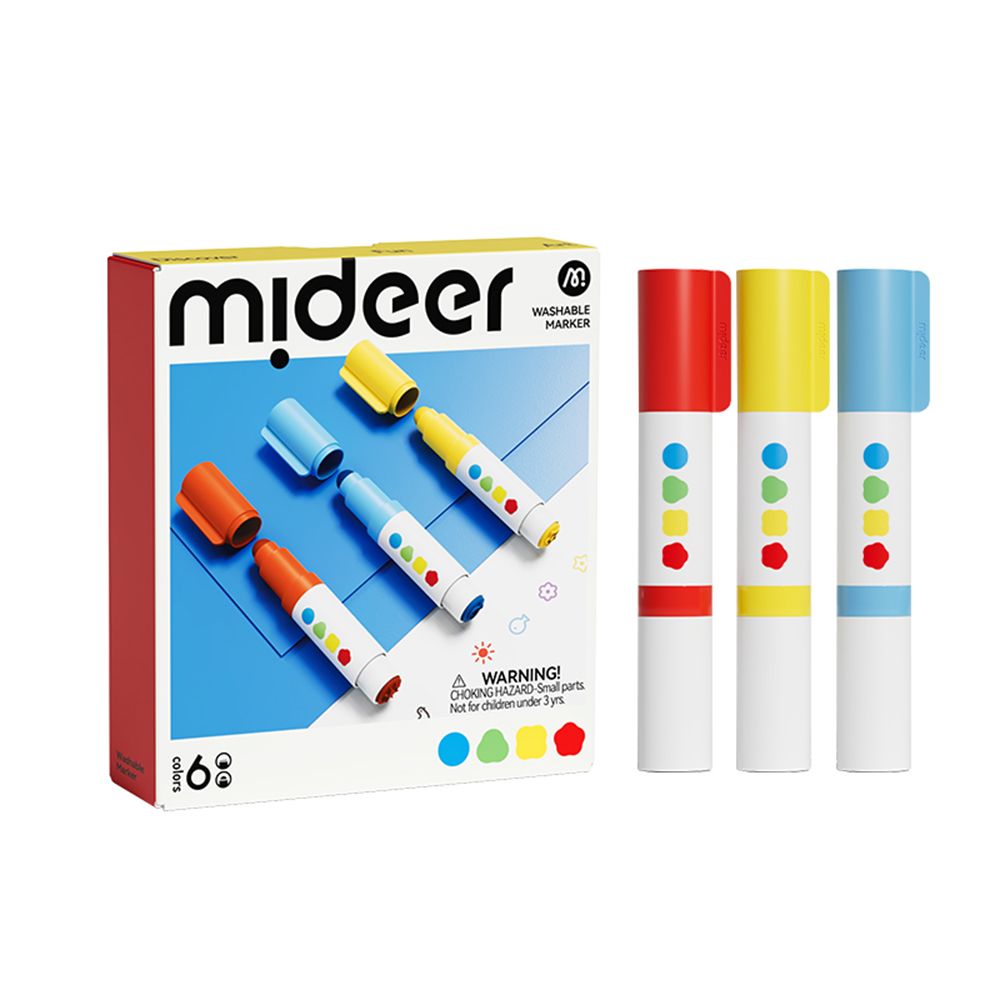 能印能畫塗鴉新體驗➤Mideer雙頭可洗式彩色筆/ 圓頭&印章/ 6色
