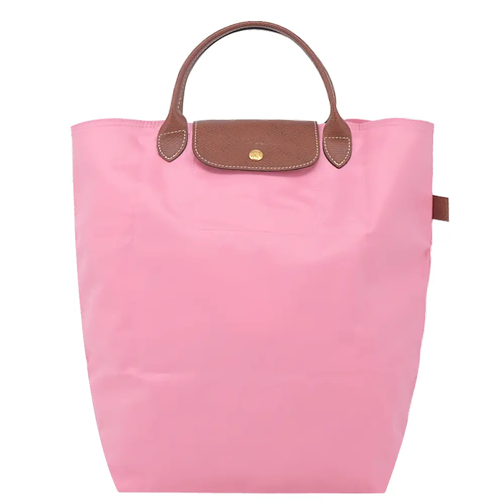 LONGCHAMP LE PLIAGE系列短把再生尼龍手提包(中/棉花糖粉)/平行輸入
