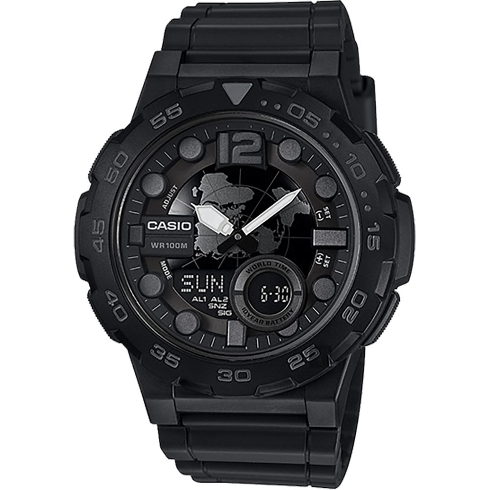 CASIO 卡西歐 10年電力勁黑地圖錶 AEQ-100W-1BVDF