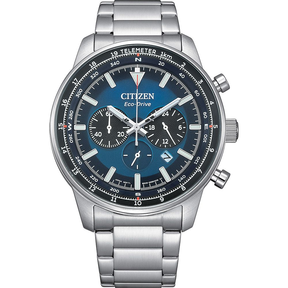 CITIZEN 星辰賽車風格光動能三眼計時手錶 CA4500-91L